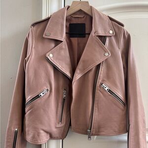 All Saints Dusty Rose Leather Biker Jacket